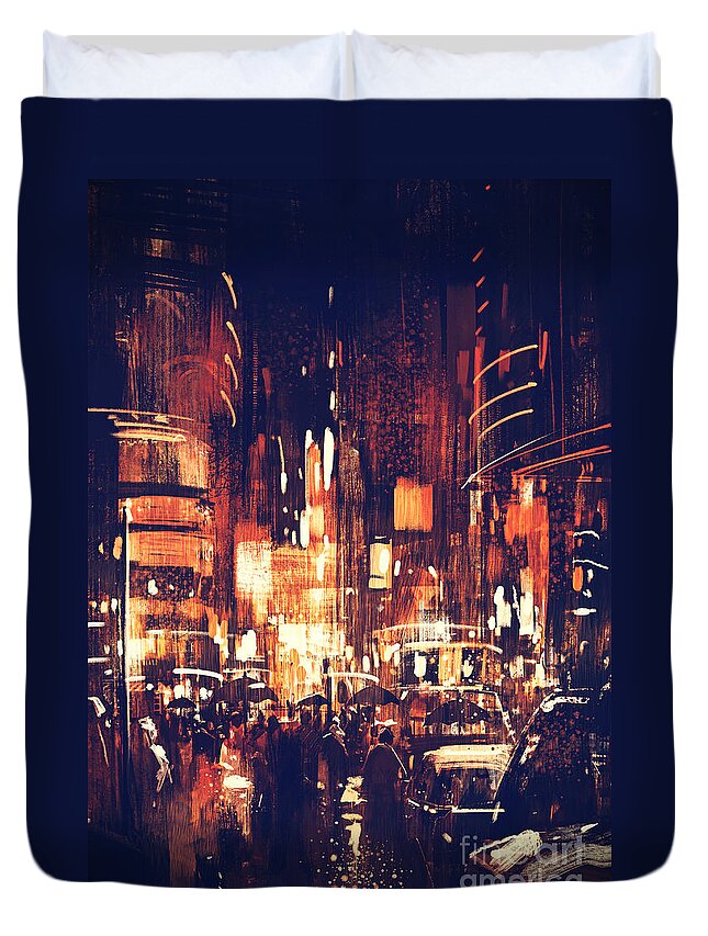Art Duvet Cover featuring the painting Night life by Tithi Luadthong