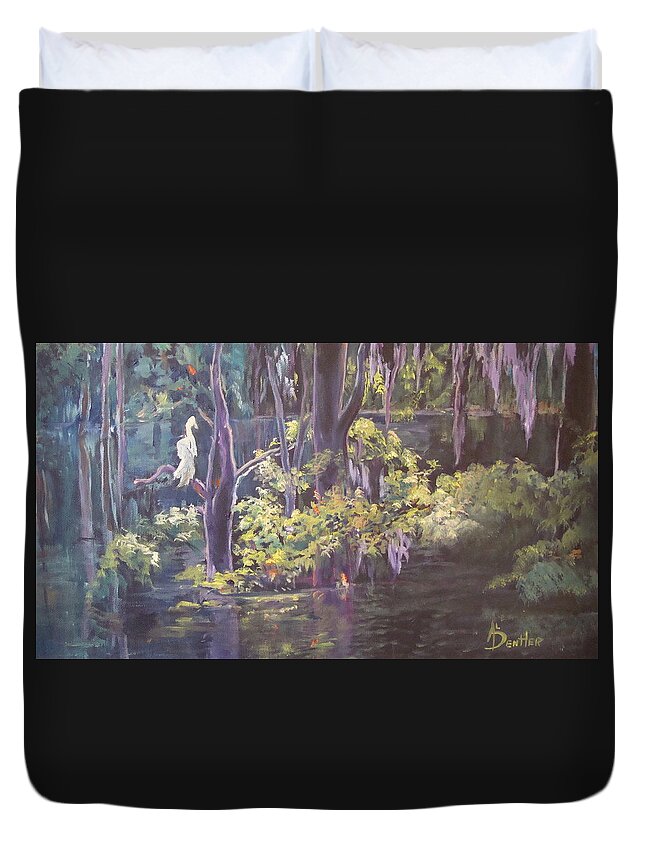 Egrets Duvet Cover featuring the painting Night Light by AnnE Dentler