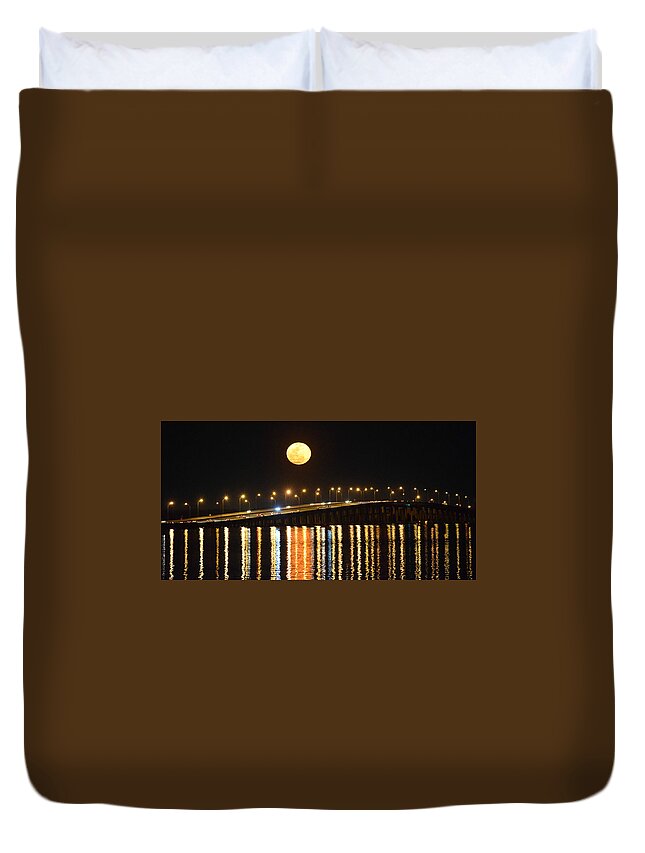 Lights Duvet Cover featuring the photograph Multi Reflective Bridge and Moon Lights by Gary Smith