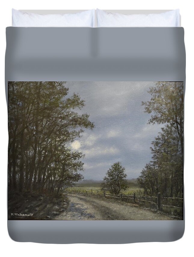 Moonlight Duvet Cover featuring the painting Night Road # 2 by Kathleen McDermott
