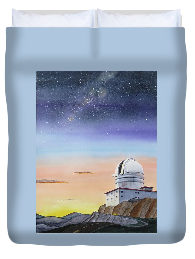 Telescope Duvet Cover featuring the painting Night Shift by Joseph Burger