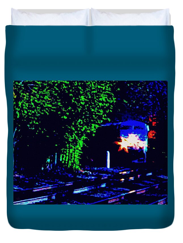 Trains Night Duvet Cover featuring the painting Night Train by Cliff Wilson