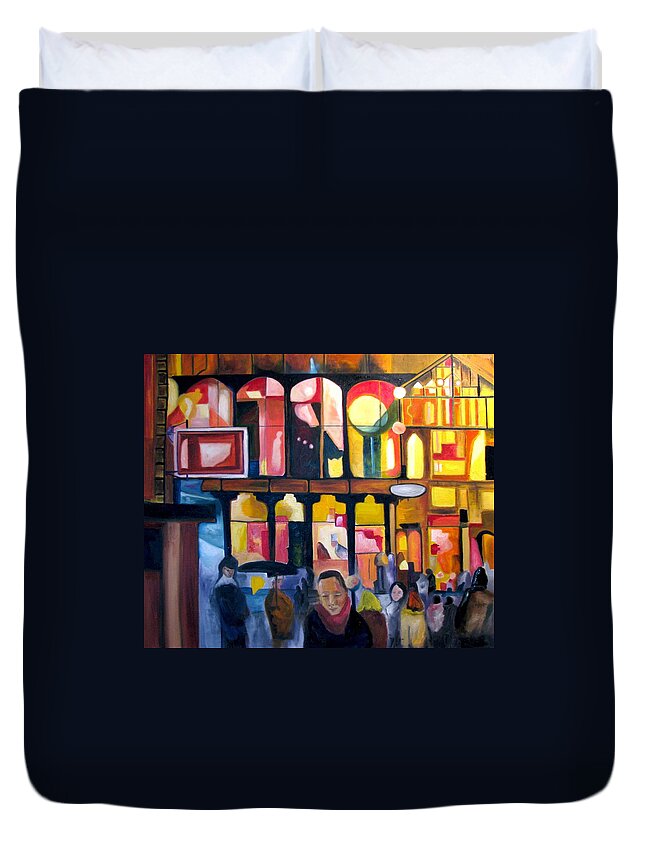 Night Scenes Duvet Cover featuring the painting Night Walk 2009 by Patricia Arroyo