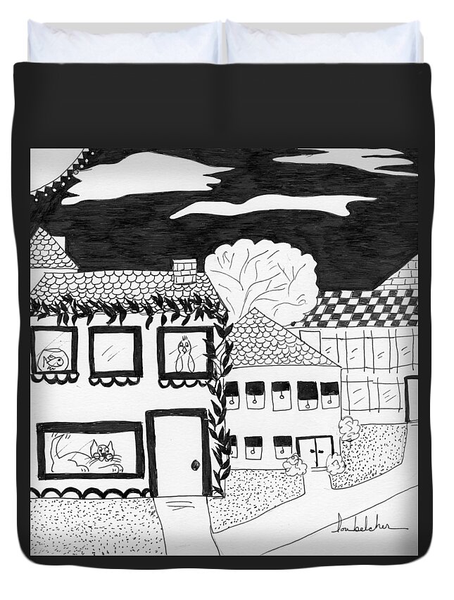 Black Duvet Cover featuring the painting Night Watch by Lou Belcher