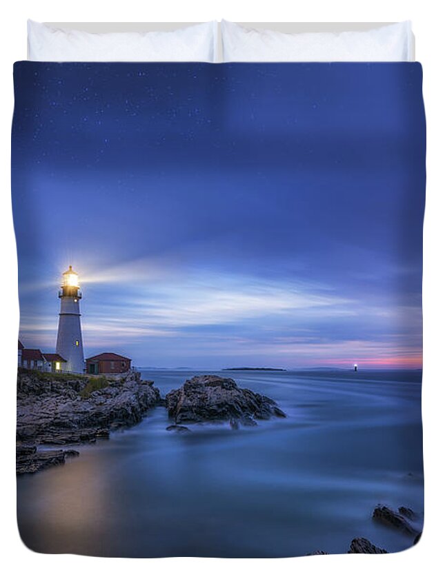 Cape Elizabeth Duvet Cover featuring the photograph Night Watch by Michael Ver Sprill