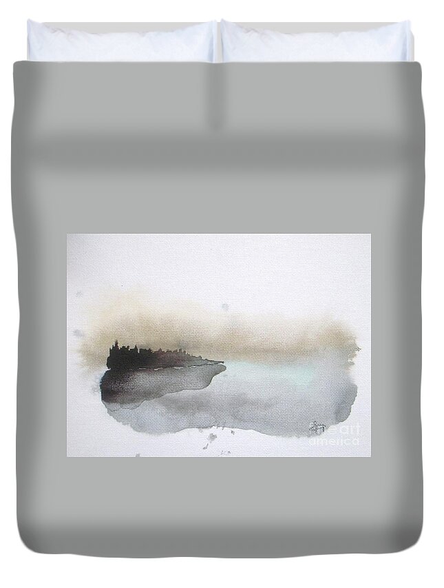 #faatoppicks Duvet Cover featuring the painting Nightfall on the Lake by Vesna Antic