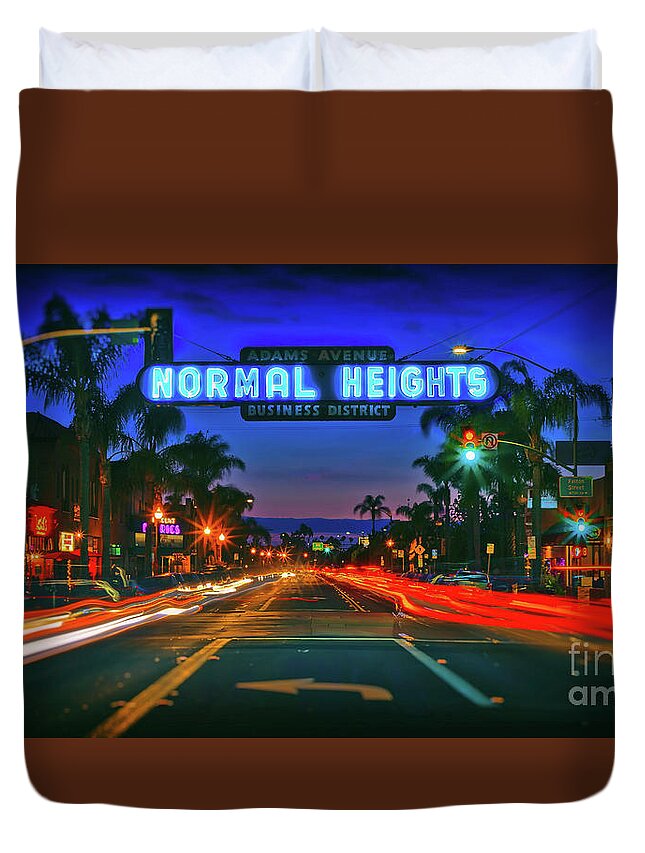 Night Duvet Cover featuring the photograph Nighttime Neon in Normal Heights, San Diego, California by Sam Antonio