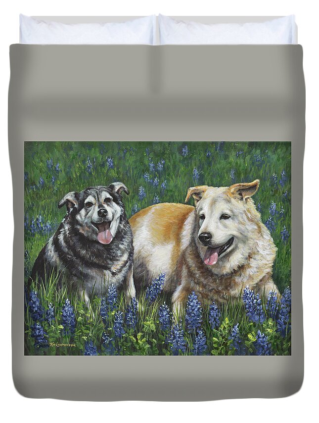Dog Duvet Cover featuring the painting Nika and Winston by Kim Lockman