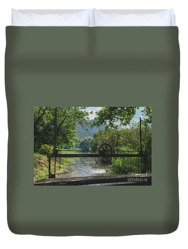 Ninfa Duvet Cover featuring the photograph Ninfa Waterway, Rome Italy by Perry Rodriguez