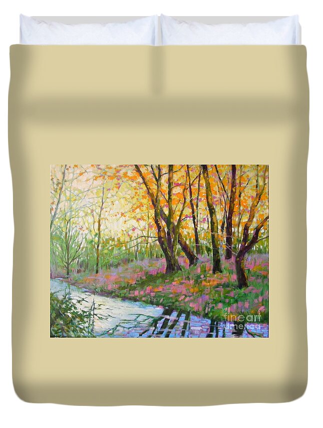 Nisqually Wild Life Reserve Duvet Cover featuring the painting Nisqually morning by Celine K Yong