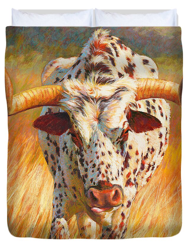 Cow Duvet Cover featuring the pastel No Bull by Rita Kirkman