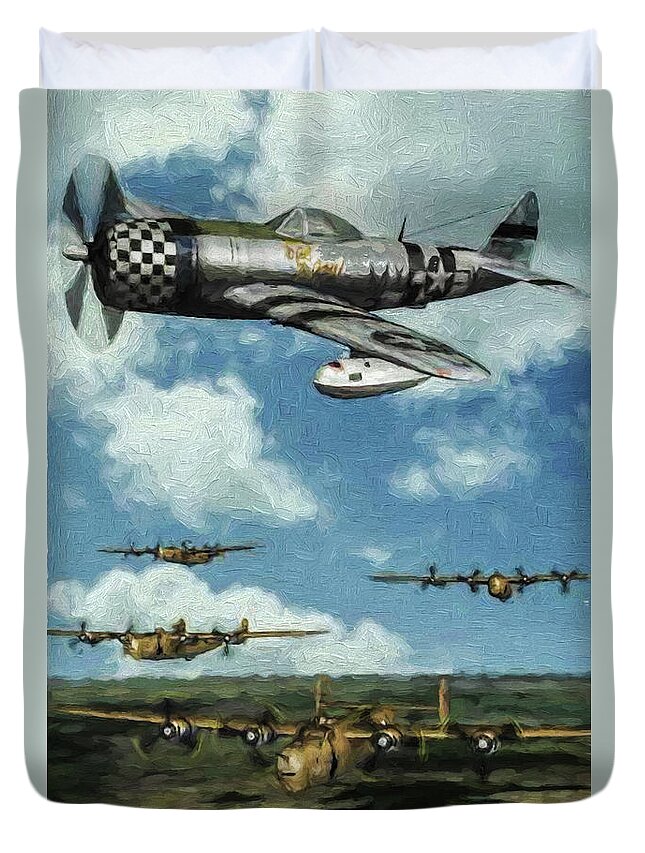 Republic P-47d Thunderbolt Duvet Cover featuring the digital art No guts no glory - Oil by Tommy Anderson