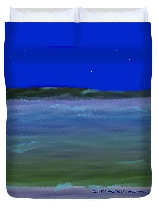 Night No Moon Sea Waves Colors Stars Sky Duvet Cover featuring the digital art No moon night sea by Dr Loifer Vladimir