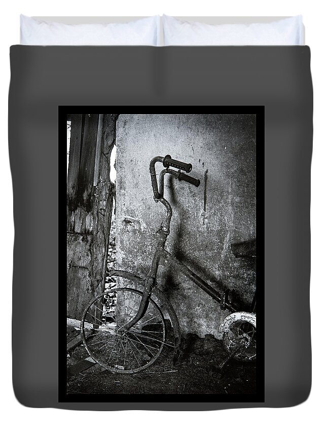 Abandoned Duvet Cover featuring the photograph No more rides - old rusty bike by Dirk Ercken