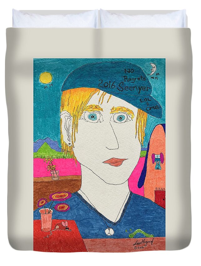  Duvet Cover featuring the painting No Ragrets by Lew Hagood