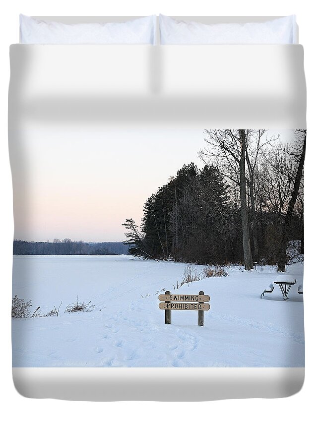 Swimming Duvet Cover featuring the photograph No Swimming by Dick Pratt