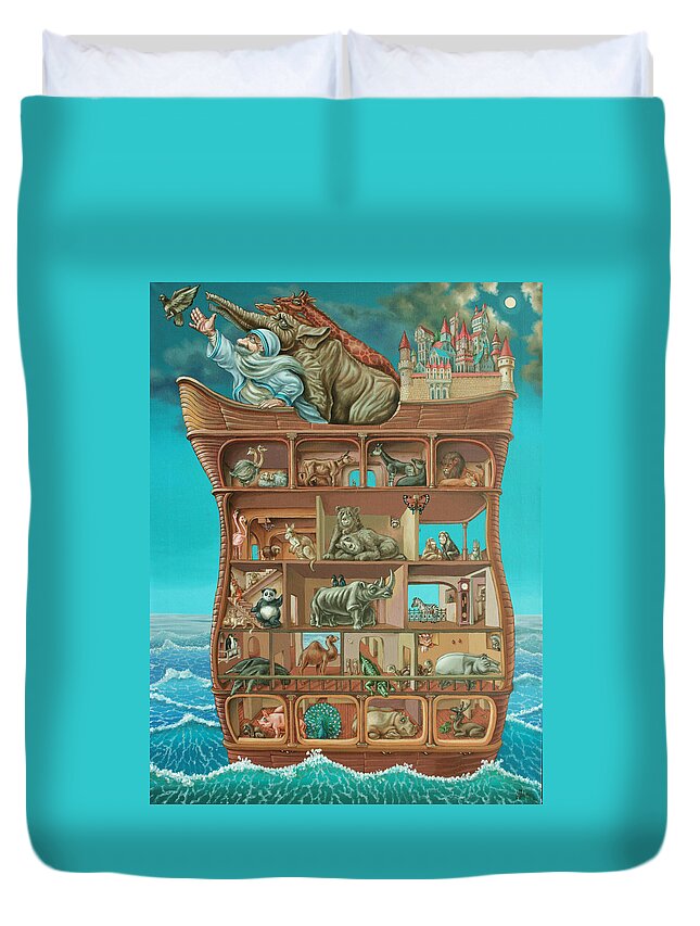 Biblical Stories Duvet Cover featuring the painting Noahs Arc by Victor Molev