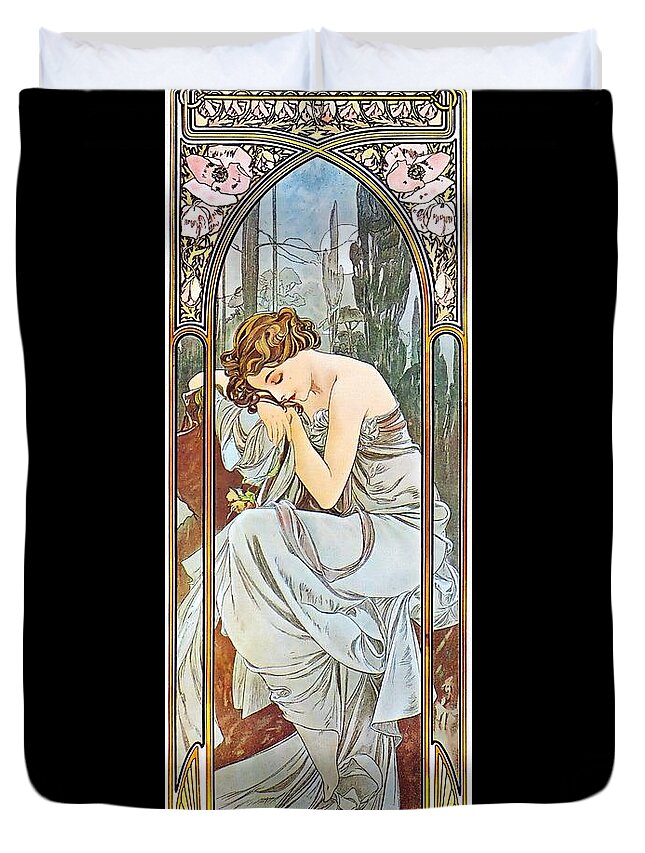 Alphonse Mucha Duvet Cover featuring the painting Nocturnal Slumber by Alphonse Mucha