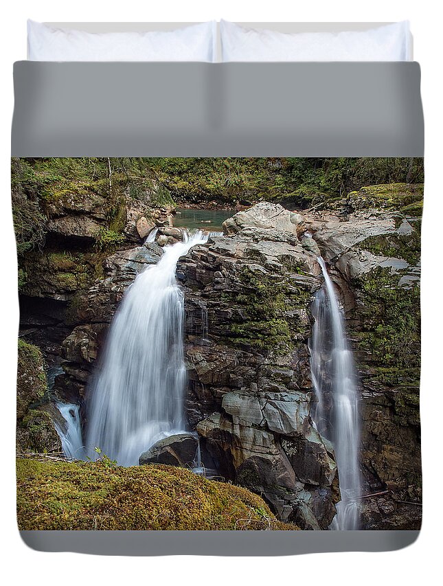 Nooksak Duvet Cover featuring the photograph Nooksak Falls by Gary Karlsen