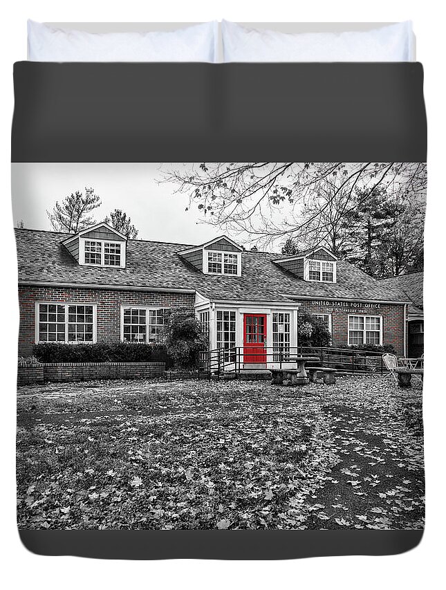 Sharon Popek Duvet Cover featuring the photograph Norris Post Office Selective Red by Sharon Popek