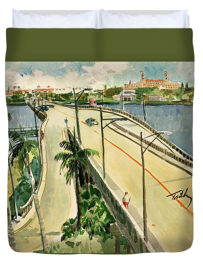 Bridge Duvet Cover featuring the painting North Bridge by Thomas Tribby