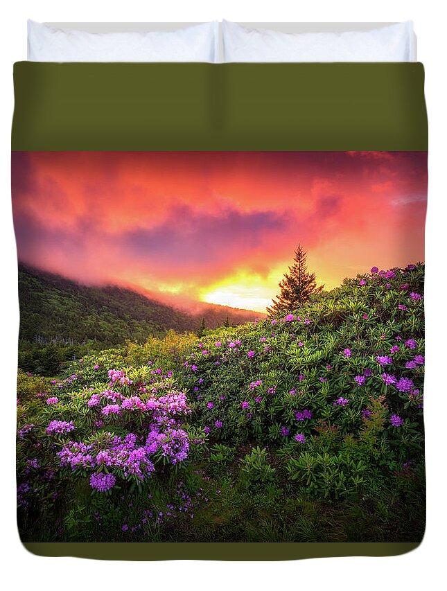 Mountains Duvet Cover featuring the photograph North Carolina Mountains Outdoors Landscape Appalachian Trail Spring Flowers Sunset by Dave Allen