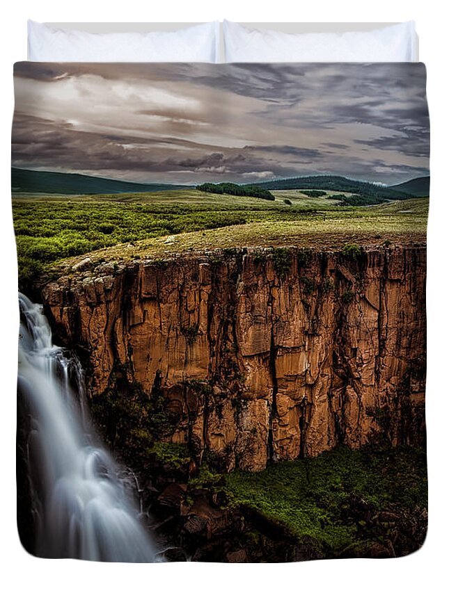 Sky Duvet Cover featuring the photograph North Clear creek falls by Jeff Niederstadt
