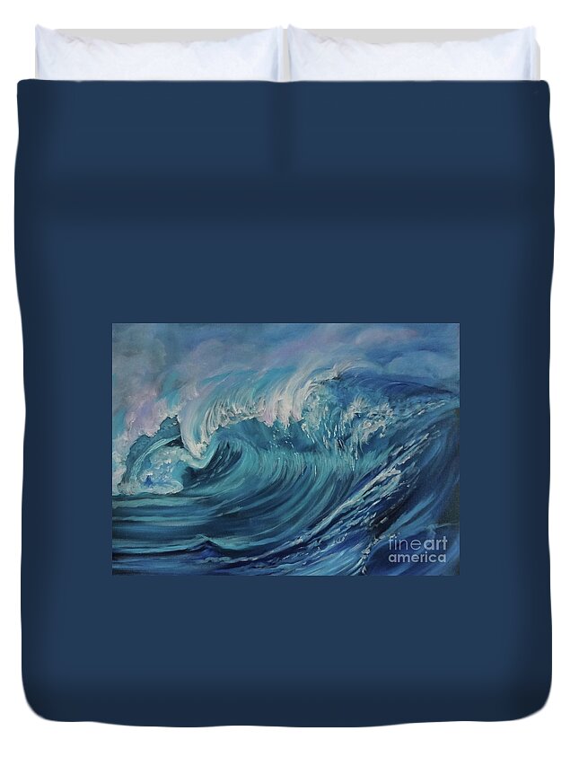 Original Seascape Duvet Cover featuring the painting North Shore Wave Oahu by Jenny Lee