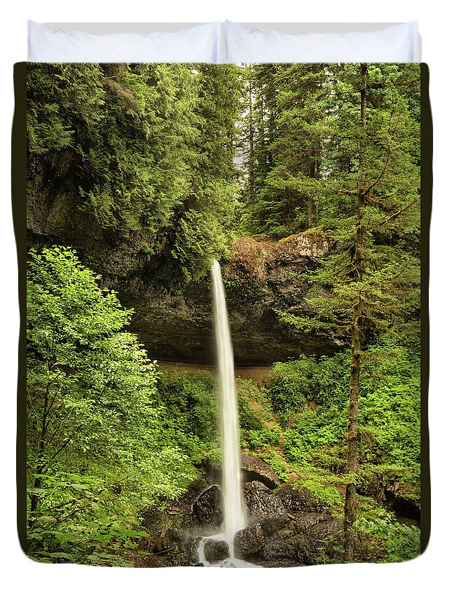 Silver Creek Falls Duvet Cover featuring the photograph North Silver Falls by Mary Jo Allen