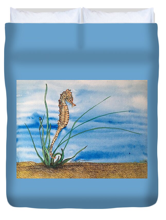 Northern Seahorse Duvet Cover featuring the painting Northern Seahorse by Mastiff Studios