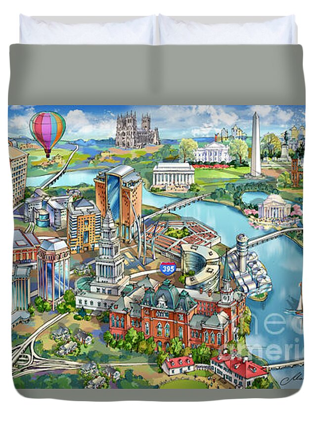 Northern Virginia Duvet Cover featuring the painting Northern Virginia Map Illustration by Maria Rabinky
