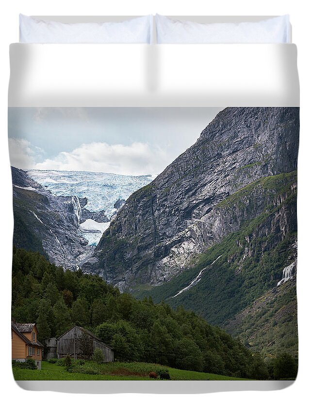 Jostedalsbreen Norway Duvet Cover featuring the photograph Norway Glacier Jostedalsbreen by Andy Myatt