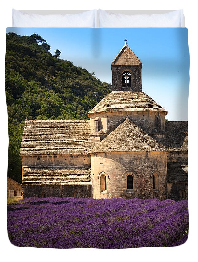 Abbaye Notre-dame De Senanque Duvet Cover featuring the photograph Notre-Dame de Senanque Abbey Provence France by Peter Noyce