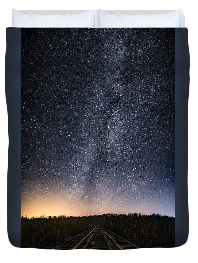 Astrophotography Duvet Cover featuring the photograph November Milky Way from the Pass Lake Train Trestle, Take 1 by Jakub Sisak