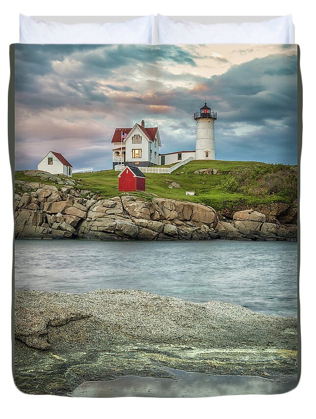 Lighthouse Duvet Cover featuring the photograph Nubble Light by Brian Caldwell