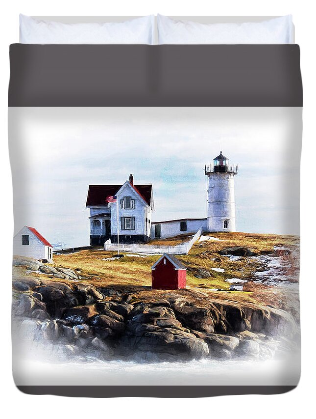Nubble Duvet Cover featuring the photograph Nubble Lighthouse in Maine by Tricia Marchlik