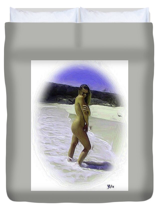 Female Nudes Duvet Cover featuring the digital art Nude Beach by Wayne Bonney