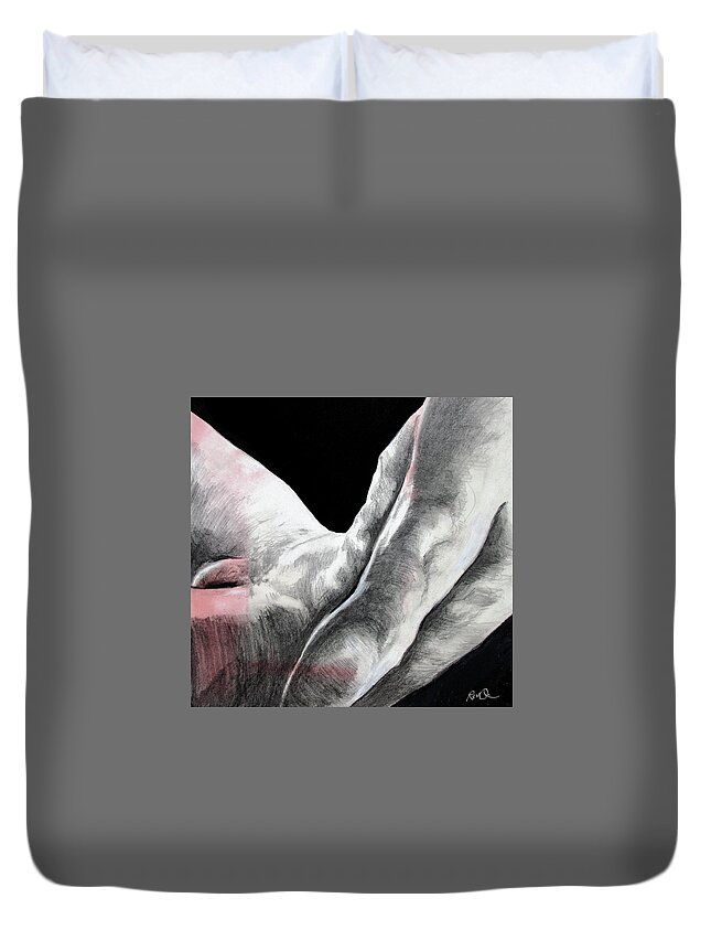 Nude Figure Duvet Cover featuring the drawing Nude Male Composition by Rene Capone