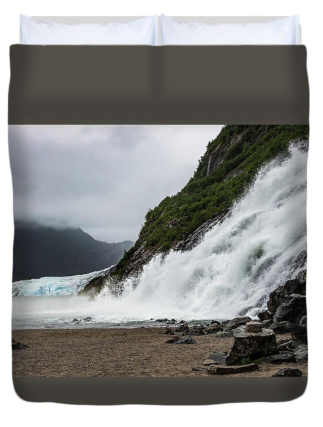 Rocks Duvet Cover featuring the photograph Nugget Falls and the Mendenhall by Ed Clark