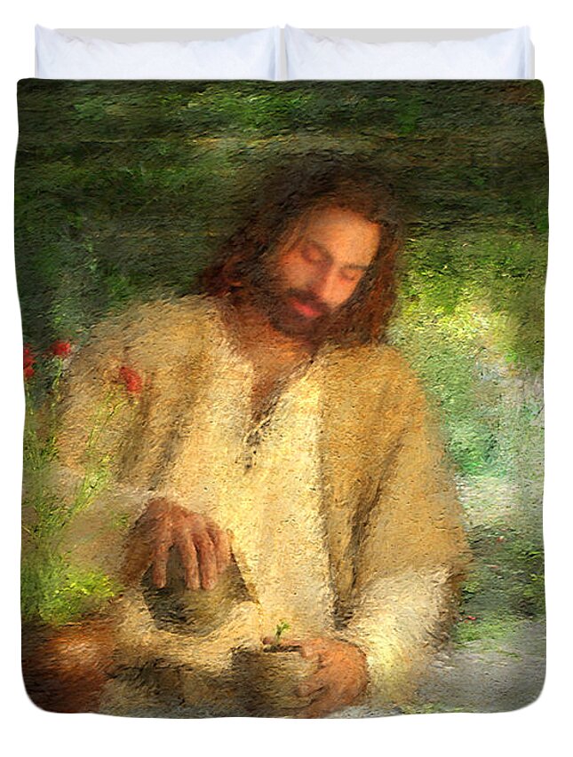 Jesus Duvet Cover featuring the painting Nurtured by the Word by Greg Olsen