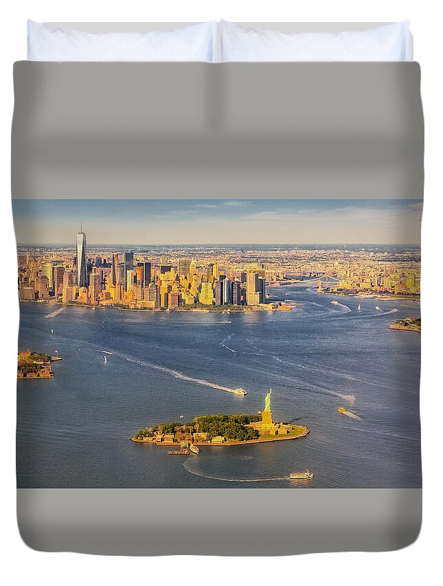 Aerial View Duvet Cover featuring the photograph NYC Iconic Landmarks Aerial View by Susan Candelario