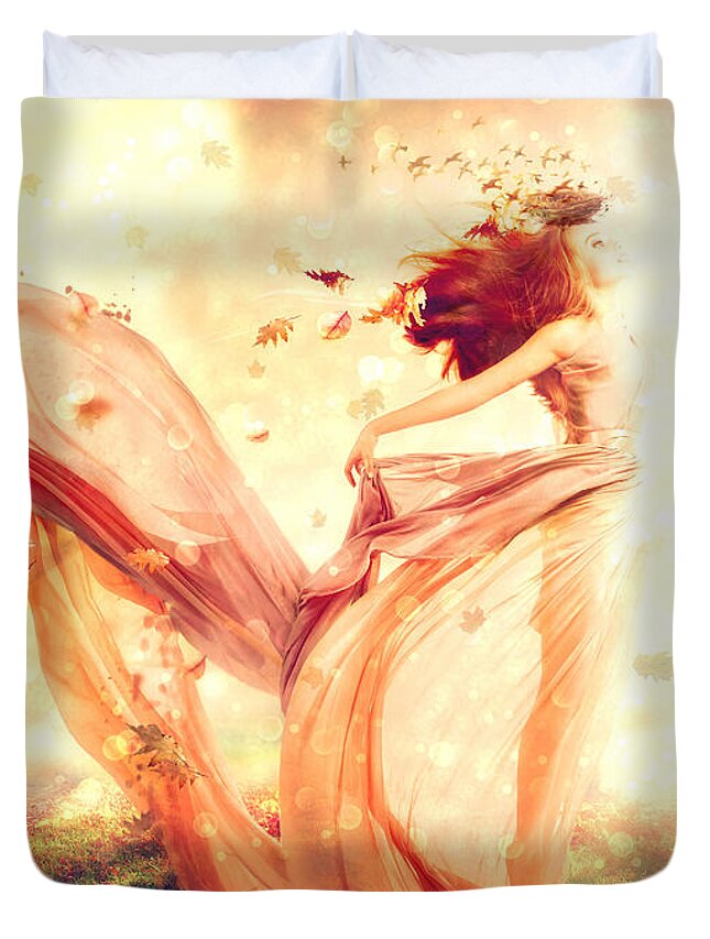 Nymph Of October Duvet Cover featuring the digital art Nymph of October by Lilia D