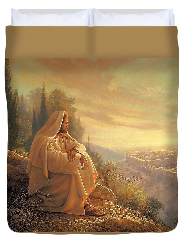 #faaAdWordsBest Duvet Cover featuring the painting O Jerusalem by Greg Olsen