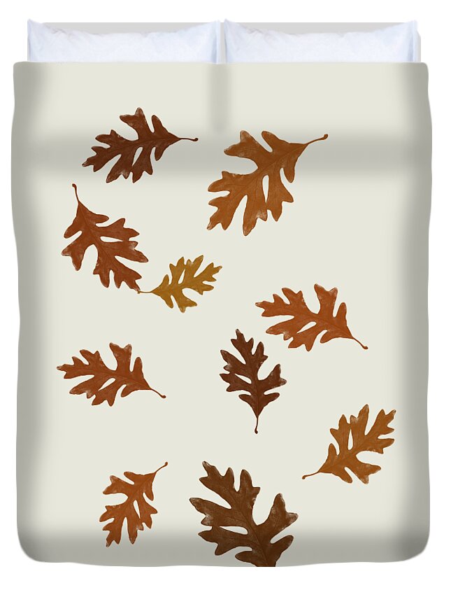 Fall Duvet Cover featuring the mixed media Oak Leaves Art by Christina Rollo