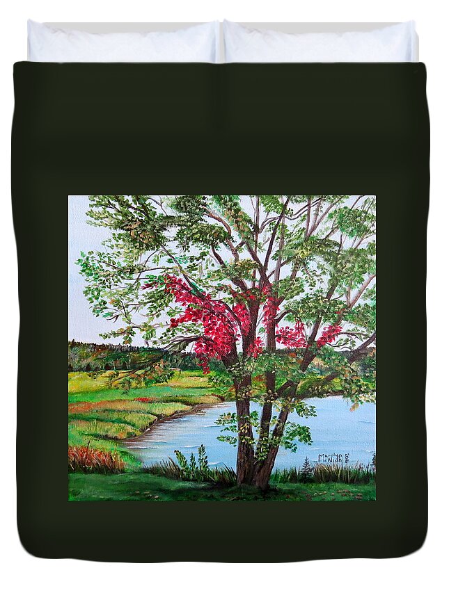 Manigotagan Duvet Cover featuring the photograph Oak Tree Standing by Marilyn McNish