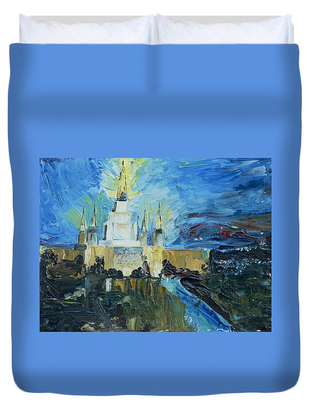 Lds Temple Duvet Cover featuring the painting Oakland Temple by Nila Jane Autry