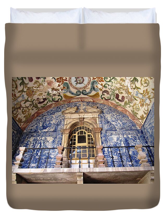 Obidos Duvet Cover featuring the photograph Obidos Ancient Art Portugal by John Shiron