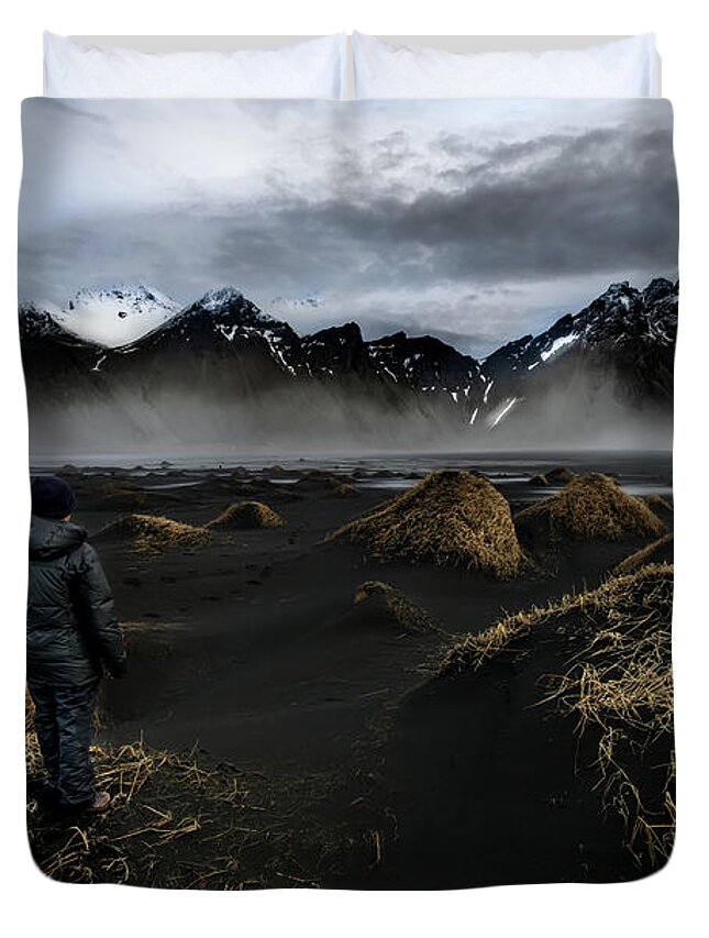 Sun Duvet Cover featuring the photograph Observing the Beauty of Iceland by Larry Marshall