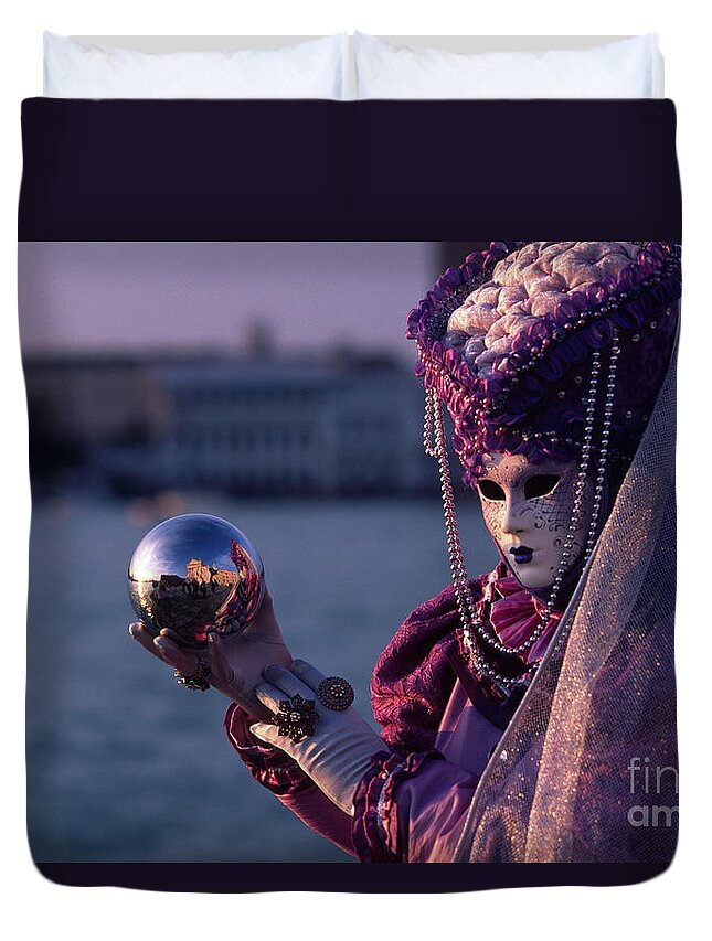 Carnevale Duvet Cover featuring the photograph Observing the shining globe by Riccardo Mottola