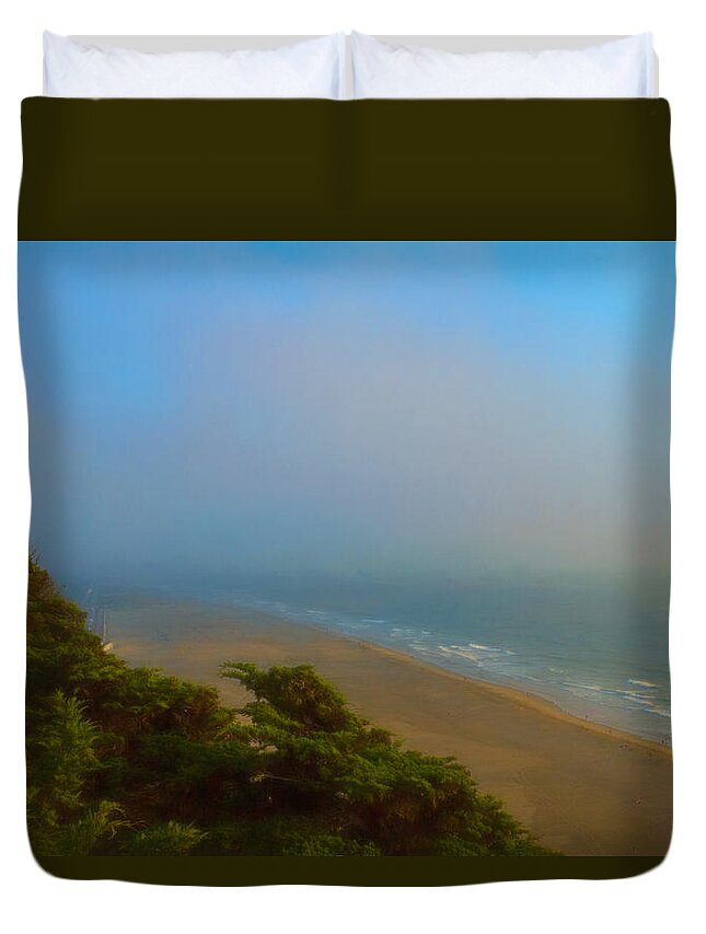 Ocean Beach With Fog Duvet Cover featuring the photograph Ocean Beach with Light Fog by Bonnie Follett